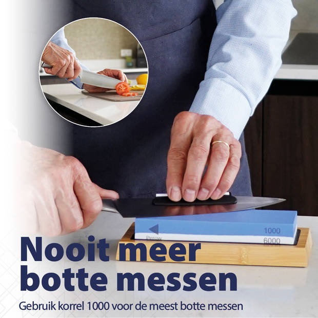 Perow Wetsteen Messenslijper - Slijpsteen - Luxe wetsteen - Bamboe Houder - Korrel 1000/6000
