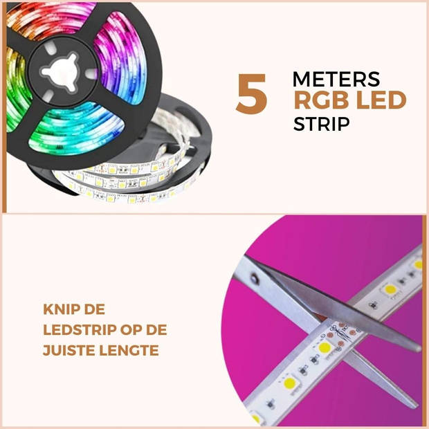 Homezie Led strip 5 meter Met app en afstandsbediening RGB Zelfklevend Led light strip