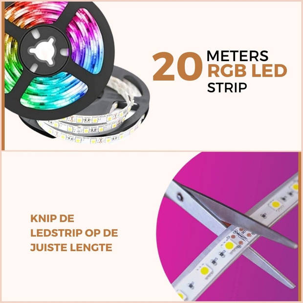 Homezie Led strip 20 meter Met app en afstandsbediening RGB Zelfklevend Led light strip