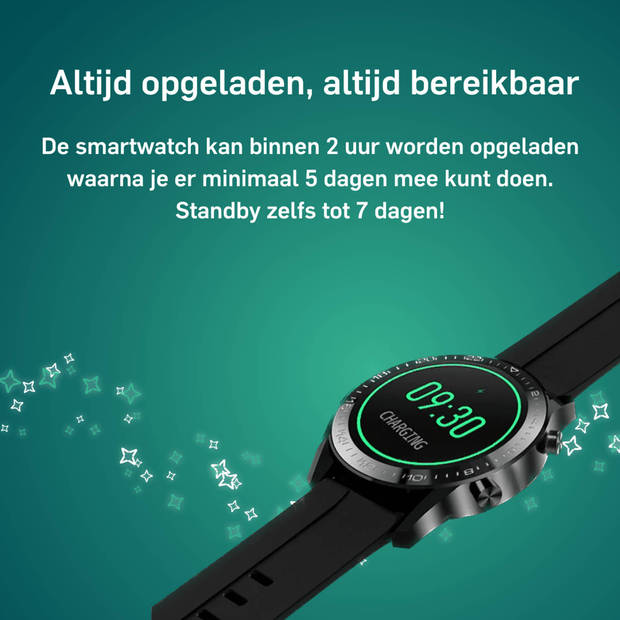 Adwear SWi12 Smartwatch - klassiek rond design - zwart