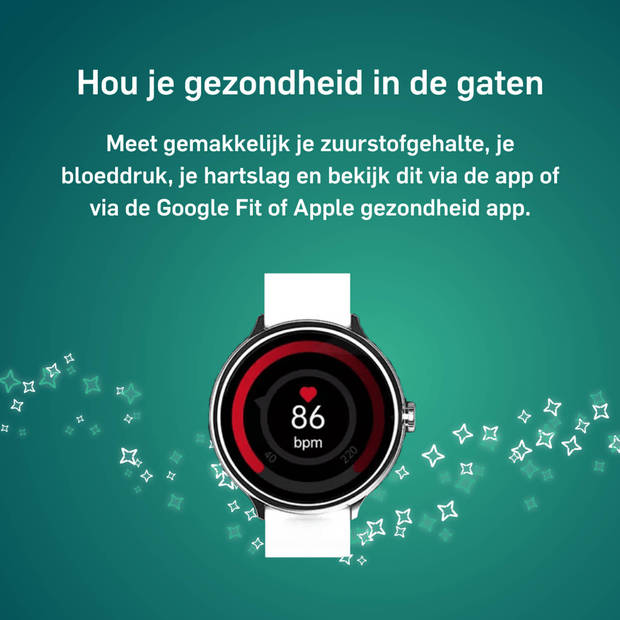 Adwear SWk50 Smartwatch - Sierraad om je pols - met extra wit bandje - zilver