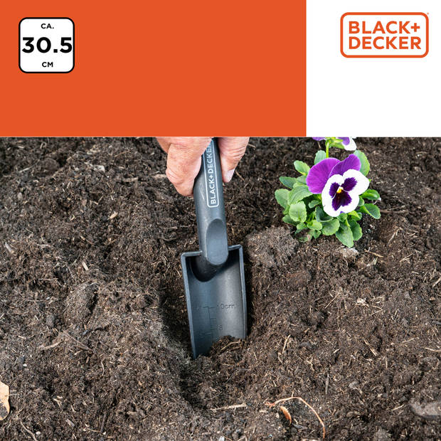BLACK+DECKER Tuinschep - met Maataanduiding - Tuinschepje 30,5CM - Polypropyleen - Zwart/Oranje
