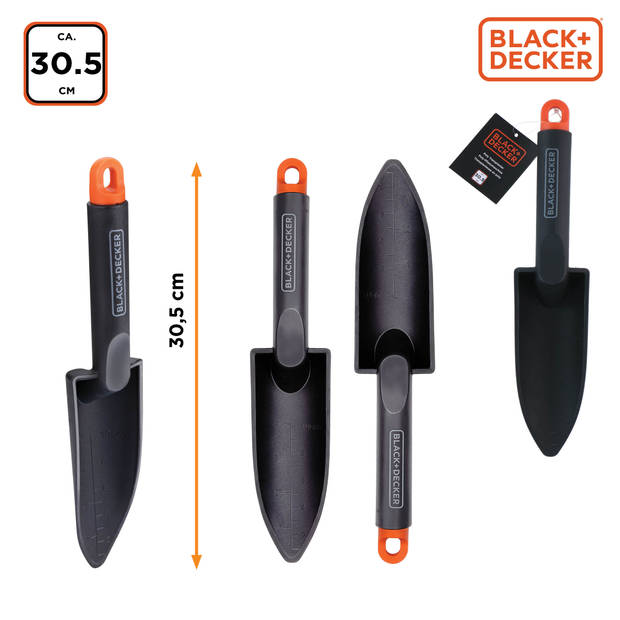 BLACK+DECKER Tuinschep - met Maataanduiding - Tuinschepje 30,5CM - Polypropyleen - Zwart/Oranje