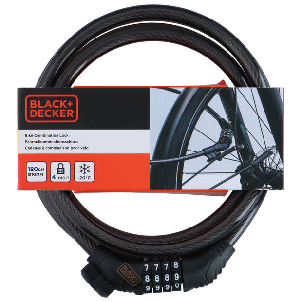 BLACK+DECKER Combinatieslot - Ø10 x 180 CM - Fiets/ Scooter/ Motor - 4 Cijfers