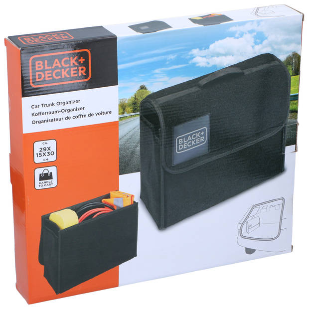 BLACK+DECKER Car Organizer - 29 x 15 x 30 CM - Met Klittenband - Handvat - Zwart