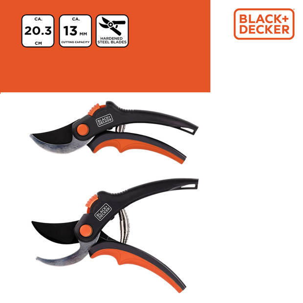 BLACK+DECKER Tuinschaar - Gehard Stalen Bladen - 13 MM - Zwart/ Oranje