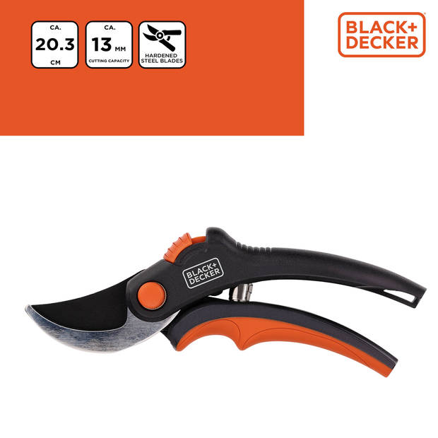 BLACK+DECKER Tuinschaar - Gehard Stalen Bladen - 13 MM - Zwart/ Oranje