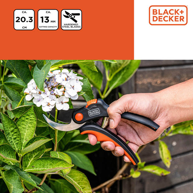 BLACK+DECKER Tuinschaar - Gehard Stalen Bladen - 13 MM - Zwart/ Oranje