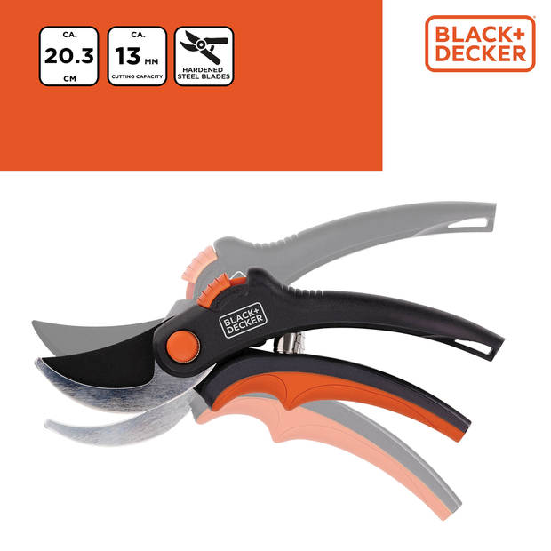 BLACK+DECKER Tuinschaar - Gehard Stalen Bladen - 13 MM - Zwart/ Oranje