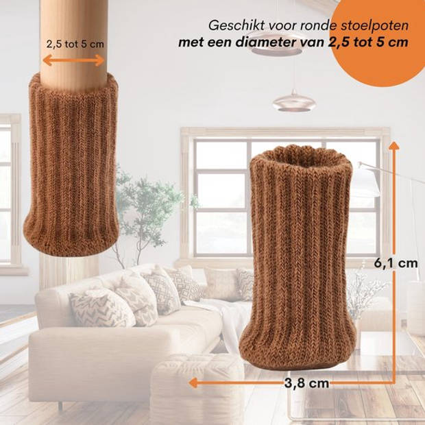 FLOOQ - Stoelpoot Doppen – met Anti-Kras Vilt – 25-50mm – Vloerbescherming - Stoelpoot Sokken – 24 Stuks – Bruin – Rond