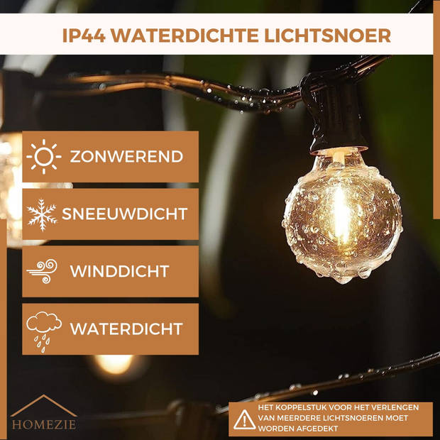 Homezie Lichtsnoer 16 meter met 30 kunststof LED lampjes Waterdicht Dimbaar Warm wit Tuinverlichting