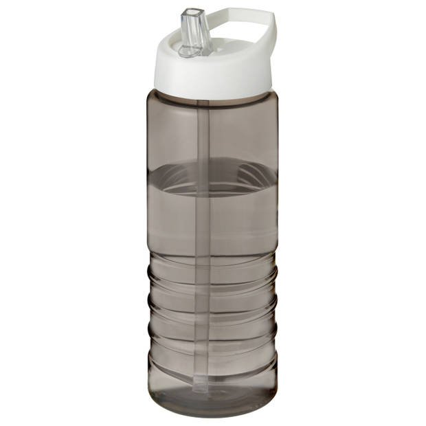 Sport bidon Hi-eco gerecycled kunststof - 2x - drinkfles/waterfles - donkergrijs/wit - 750 ml - Drinkflessen