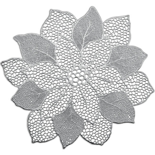 Zeller placemats lotus bloem - 6x - zilver - kunststof - 49 x 47 cm - Placemats