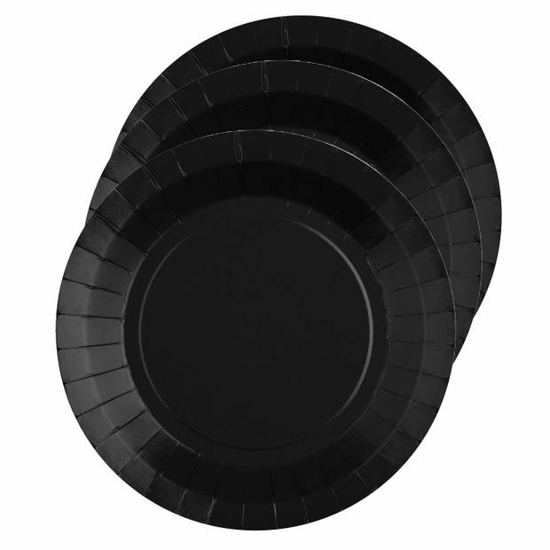 Santex Feest borden set - 20x stuks - zwart - 17 cm en 22 cm - Feestbordjes