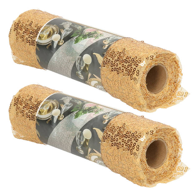 Santex Tafelloper op rol - 2x - polyester - goud pailletten - 19 x 300 cm - Feesttafelkleden