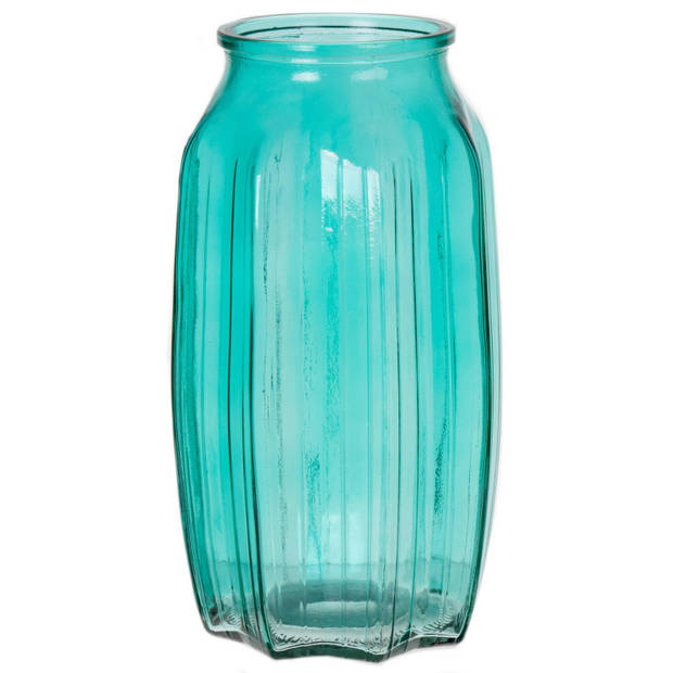 Bellatio Design Bloemenvaas - 2x - turquoise blauw - glas - D12 x H22 cm - Vazen