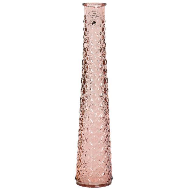 Vaas/bloemenvaas van gerecycled glas - D7 x H32 cm - transparant roze - Vazen
