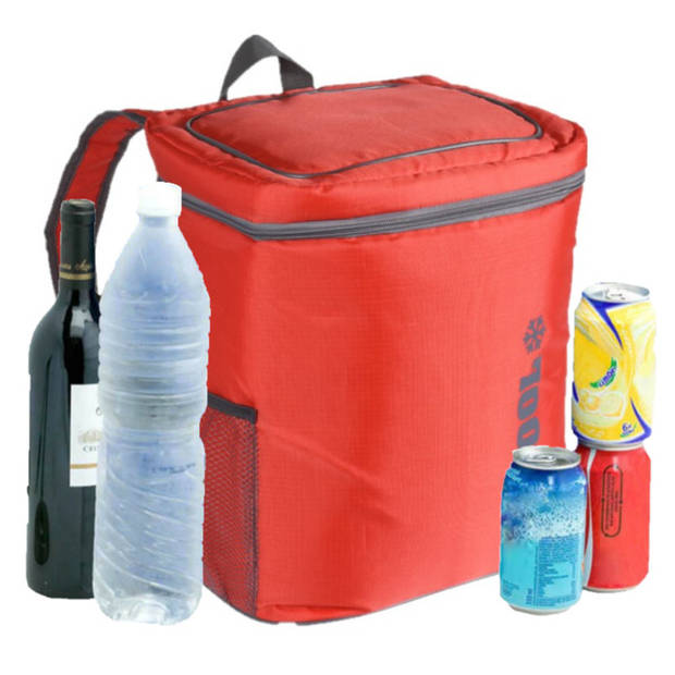 Koeltas rugtas/rugzak rood met 2 stuks flexibele koelelementen 16 liter - Koeltas