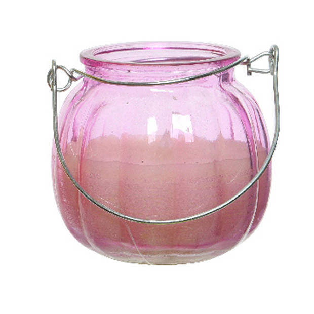 2x citronella kaarsen in glas - 15 branduren - D8 x H8 cm - roze - geurkaarsen