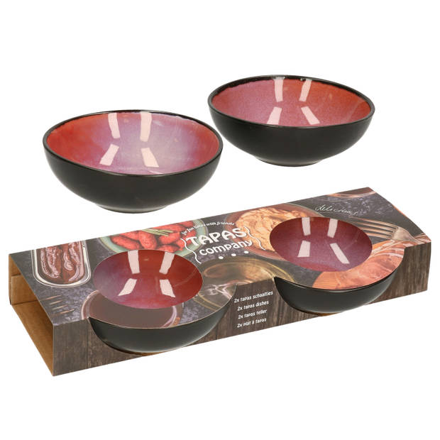 Svenska living Tapas schaaltjes - 6x - zwart/roze - aardewerk - 12 x 4 cm - Snack en tapasschalen
