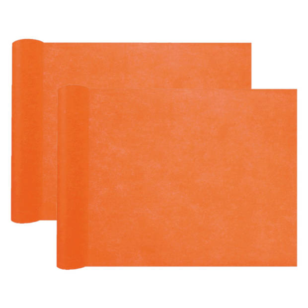 Santex Tafelloper op rol - 2x - polyester - oranje - 30 cm x 10 m - Feesttafelkleden