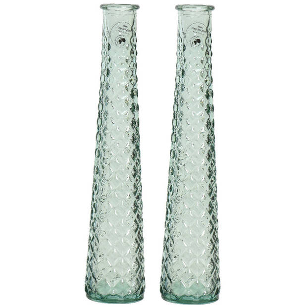 2x stuks vazen/bloemenvazen gerecycled glas - D7 x H32 cm - turquoise - Vazen