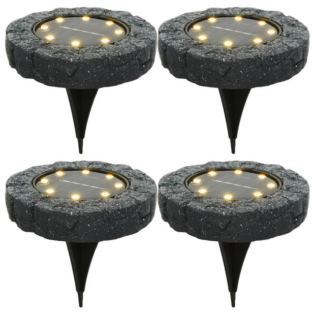 Lumineo solar tuinspots - 4x stuks - 11 x 2 cm - grijs - kunststeen - Prikspotjes