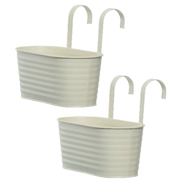 2x stuks bloembakken ophangbaar - zink - 32 x 16 cm - wit - Plantenpotten