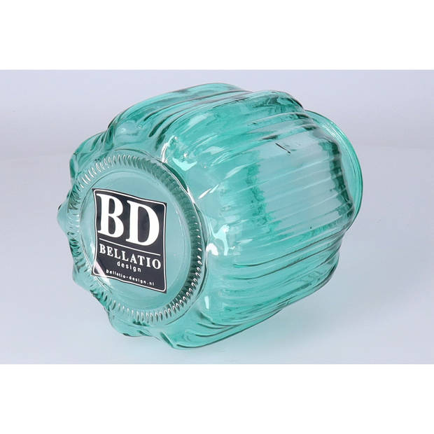 Bellatio Design Bloemenvaas klein - turquoise blauw glas - D14 x H16 cm - Vazen