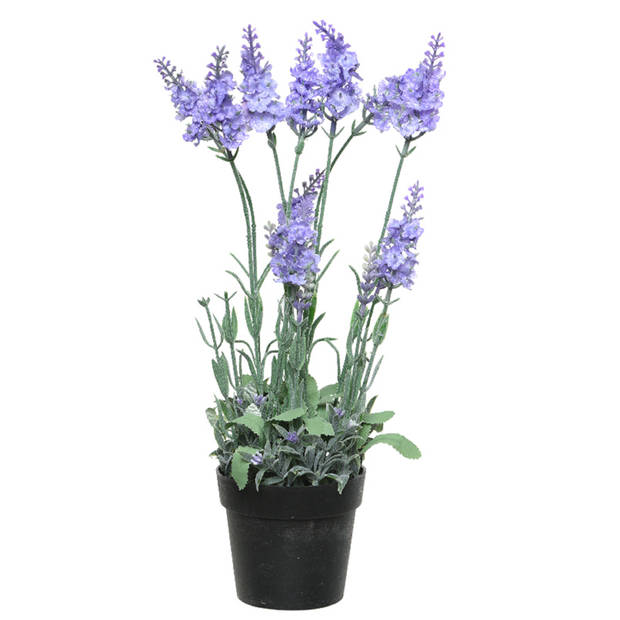 2x stuks lavendel kunstplant in pot - lila paars - D18 x H38 cm - Kunstplanten