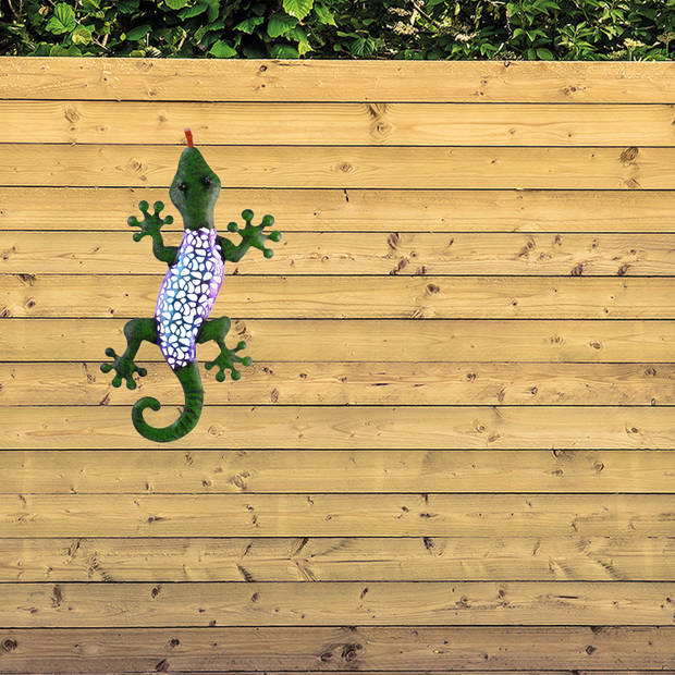 Decoris schutting/tuin decoratie hagedis 18 x 29 cm - groen - Tuinbeelden