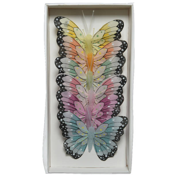 18x stuks decoratie vlinders op draad gekleurd - 8 cm - Hobbydecoratieobject