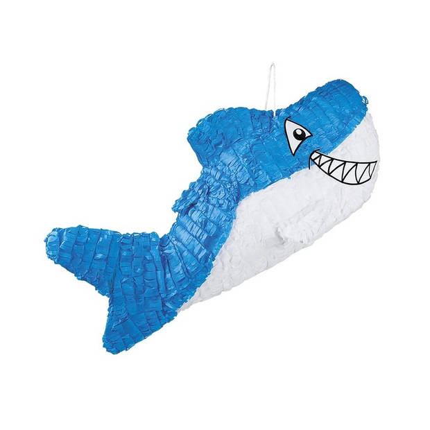 Verjaardag Pinata blauwe haai van 60 cm set met stok en masker - Pinatas