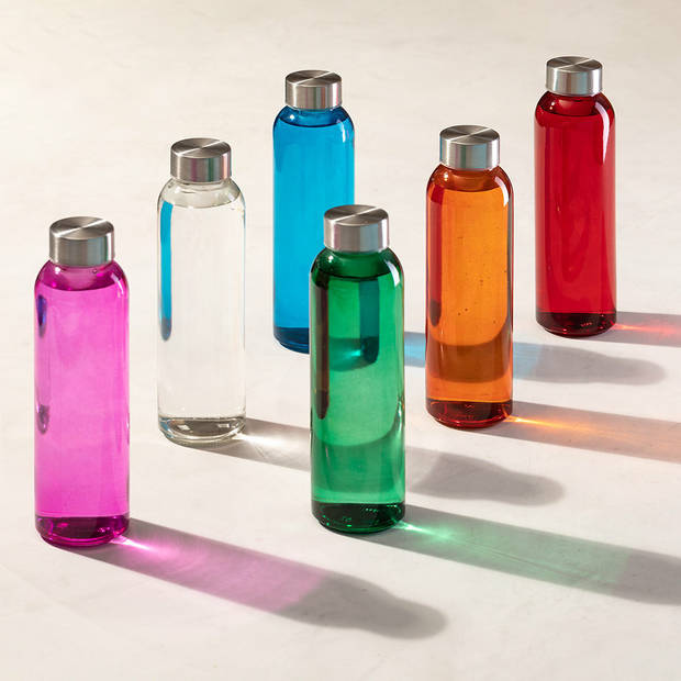 Glazen waterfles/drinkfles/sportfles - rood transparant - met RVS dop - 500 ml - Drinkflessen