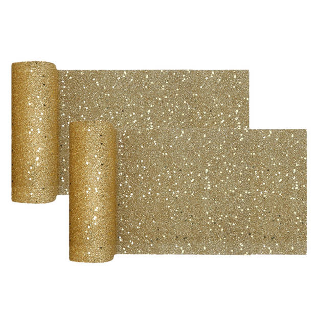 Santex Tafelloper op rol - 2x -goud glitter - 18 x 500 cm - polyester - Feesttafelkleden