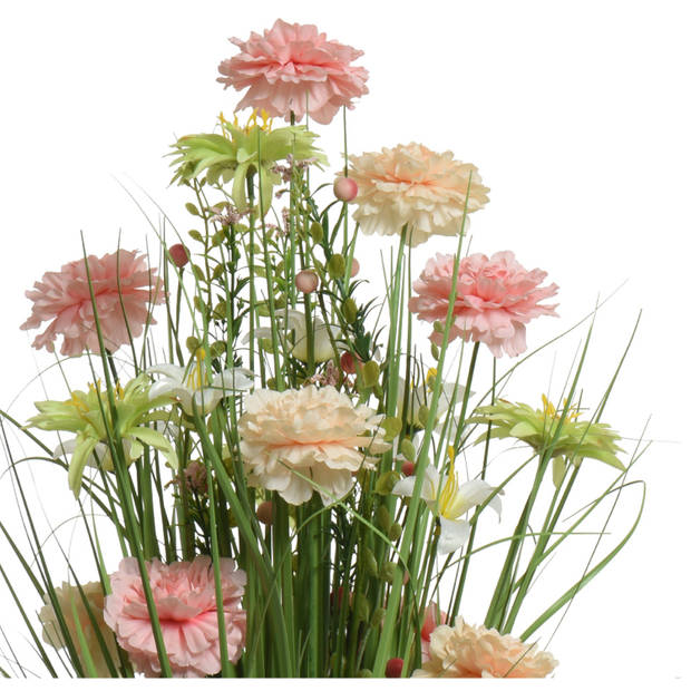 Kunstgras boeket bloemen - anjers - roze tinten - H70 cm - lente boeket - Kunstbloemen