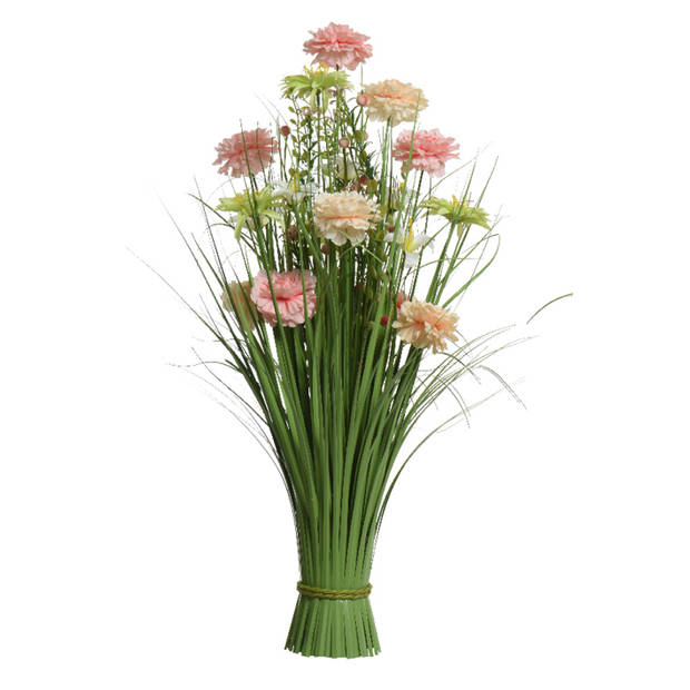 Kunstgras boeket bloemen - anjers - roze tinten - H70 cm - lente boeket - Kunstbloemen