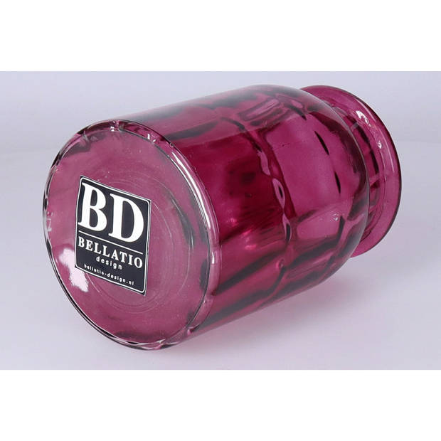 Bellatio Design Bloemenvaas - fuchsia roze - glas - D12 x H18 cm - Vazen