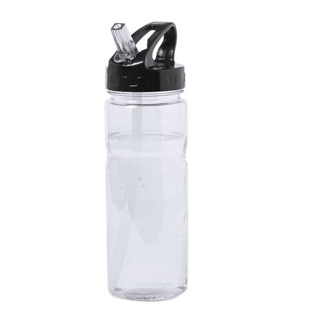 Kunststof waterfles/drinkfles/sportfles - helder transparant - met drinktuit - 650 ml - Drinkflessen