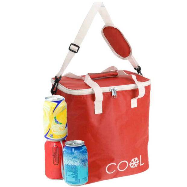 Koeltas draagtas schoudertas rood met 2 stuks flexibele koelelementen 18 liter - Koeltas