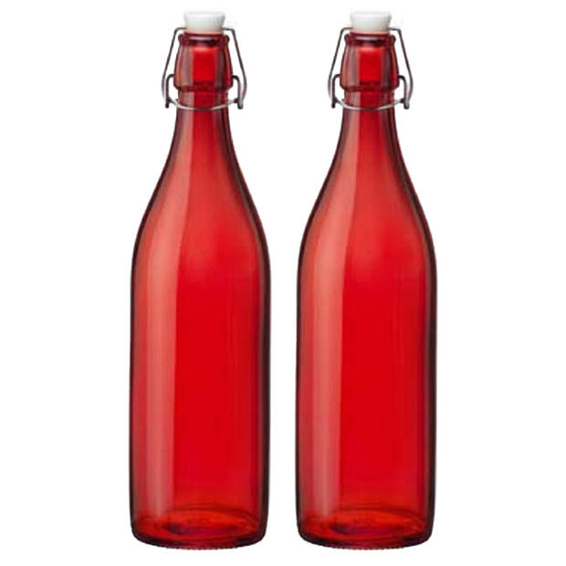 Cuisine Elegance set van 2x stuks weckflessen rood beugeldop glas van 1 liter - Weckpotten