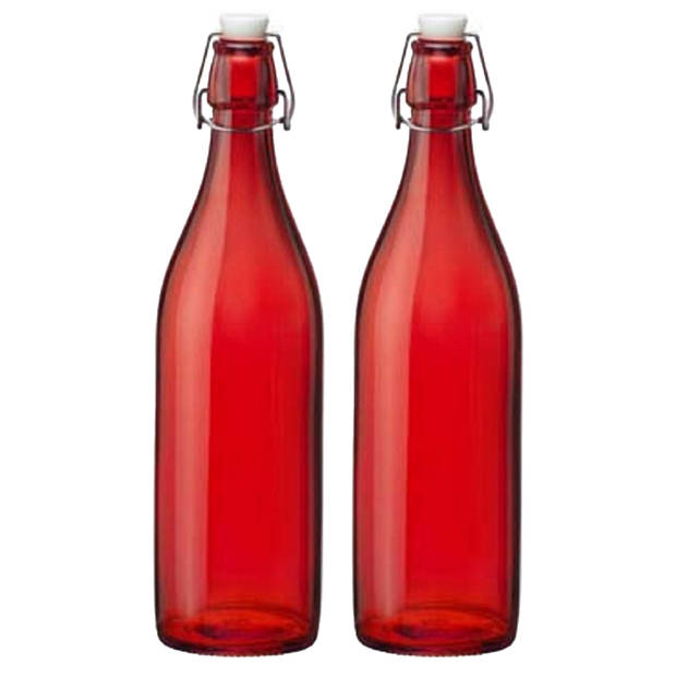 Bormioli rocco set van 2x stuks weckflessen rood beugeldop glas van 1 liter - Weckpotten