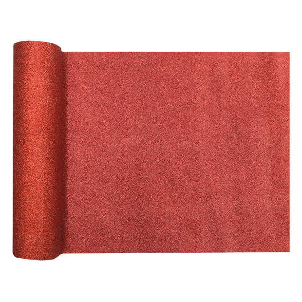 Santex Tafelloper op rol - rood glitter - 28 x 300 cm - polyester - Feesttafelkleden