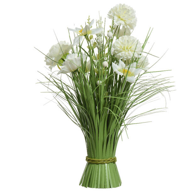 Kunstbloemen boeket wit - in pot lichtgrijs - keramiek - H40 cm - Kunstbloemen