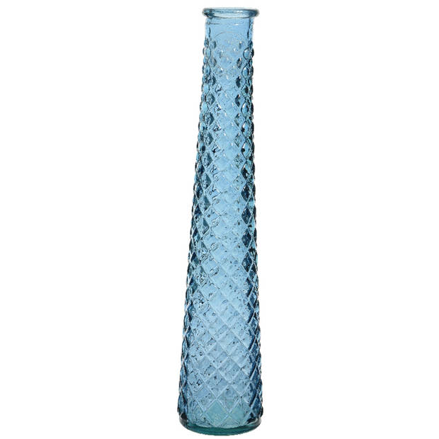 2x stuks vazen/bloemenvazen van gerecycled glas - D7 x H32 cm - blauw - Vazen