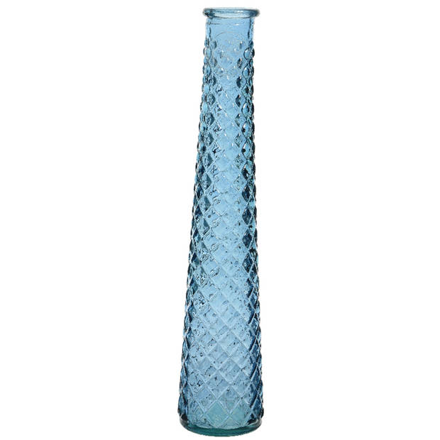 Vaas/bloemenvaas van gerecycled glas - D7 x H32 cm - transparant blauw - Vazen