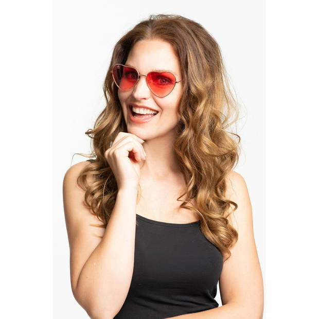 Hippie Flower Power hartjes zonnebril roze - Sixties - Verkleedbrillen