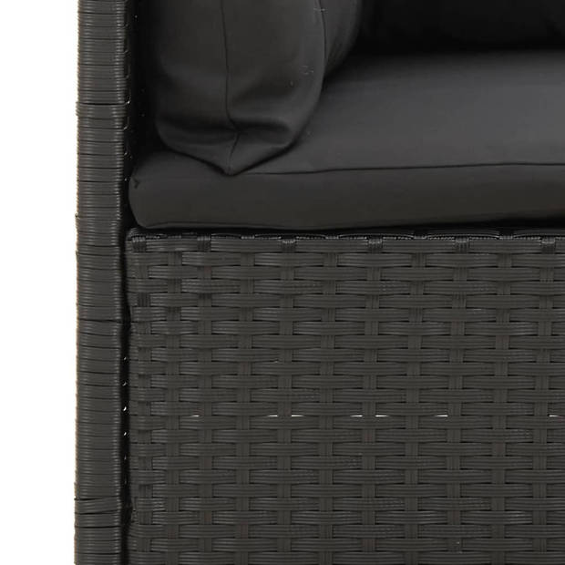 vidaXL 3-delige Loungeset met kussens poly rattan zwart