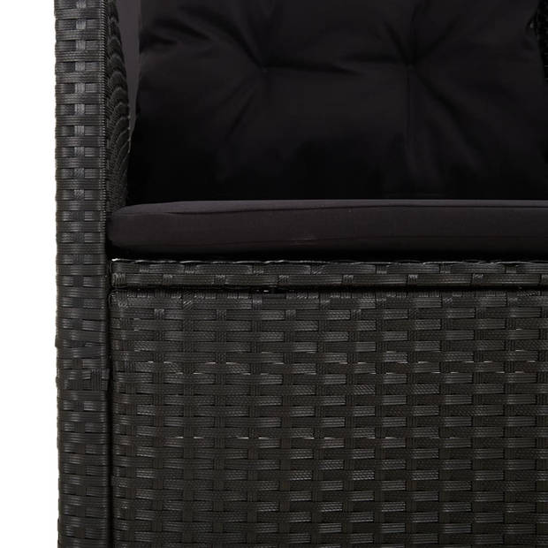 vidaXL 3-delige Loungeset met kussens poly rattan zwart