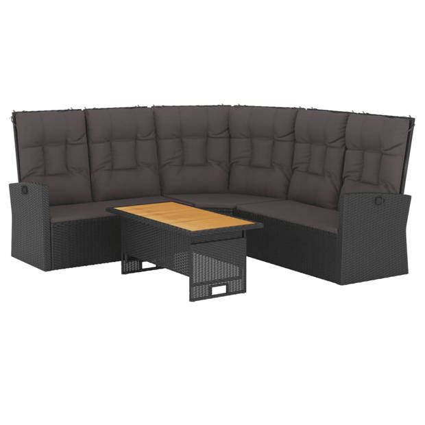 vidaXL 2-delige Loungeset met kussens poly rattan zwart